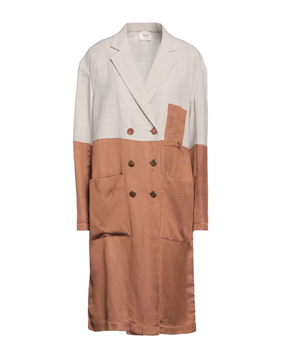 Shop Alysi Woman Overcoat & Trench Coat Brown Size 4 Linen, Cotton, Polyamide, Viscose