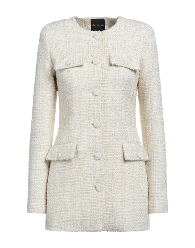 Shop Actualee Woman Overcoat Ivory Size 6 Polyester, Wool, Metallic Fiber, Polyamide In White