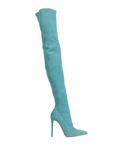 Shop Elisabetta Franchi Woman Boot Turquoise Size 6 Soft Leather In Blue