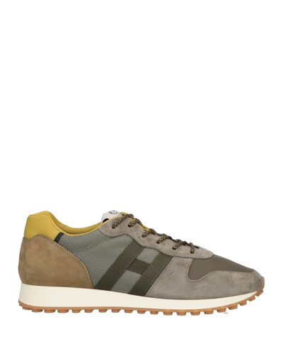 Hogan Contrast Panel Lace-up Sneakers In Military Green