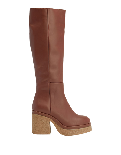 Shop 8 By Yoox Leather Heel Tall Platform Boot Woman Boot Brown Size 8 Calfskin