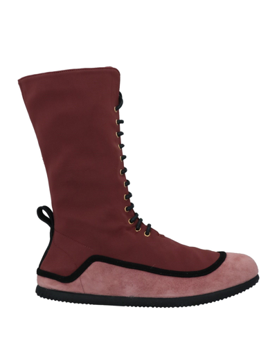 Shop L'autre Chose L' Autre Chose Woman Ankle Boots Burgundy Size 6 Leather, Textile Fibers In Red
