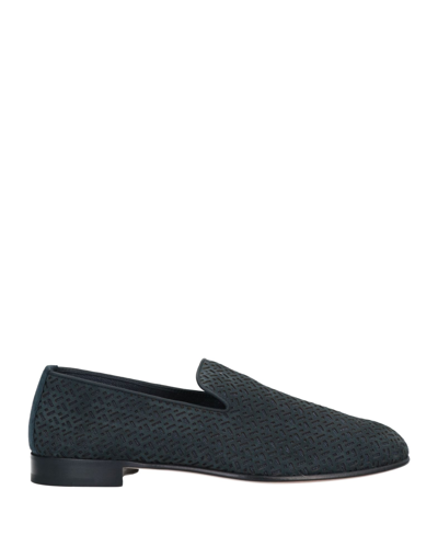 Shop Giorgio Armani Man Loafers Midnight Blue Size 11 Calfskin