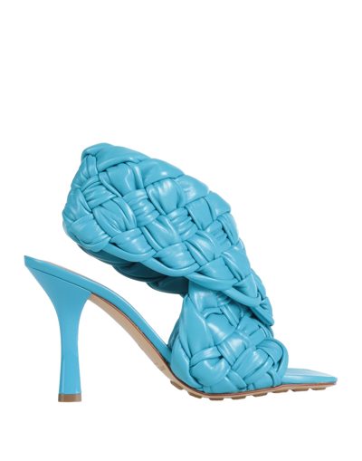 Shop Bottega Veneta Woman Sandals Azure Size 7.5 Lambskin In Blue