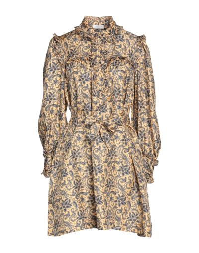 Sandro Harmonie Printed Silk Ruffle Dress In Beige