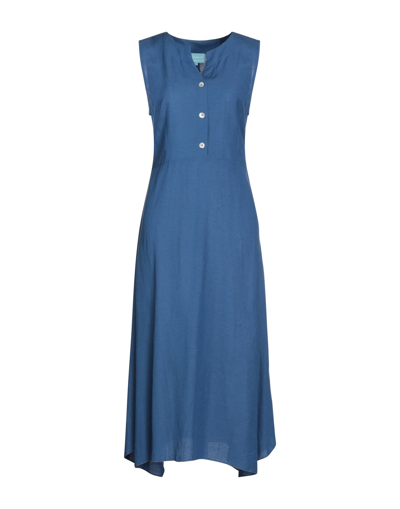 Shop Iconique Woman Midi Dress Blue Size Xl Linen, Viscose