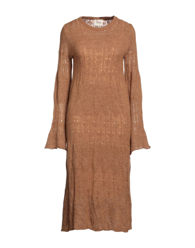Shop Dixie Woman Midi Dress Camel Size M Acrylic, Polyester In Beige