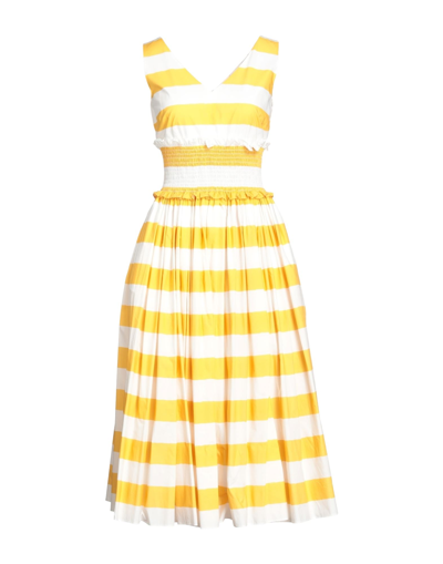 Shop Dolce & Gabbana Woman Midi Dress Yellow Size 0 Cotton