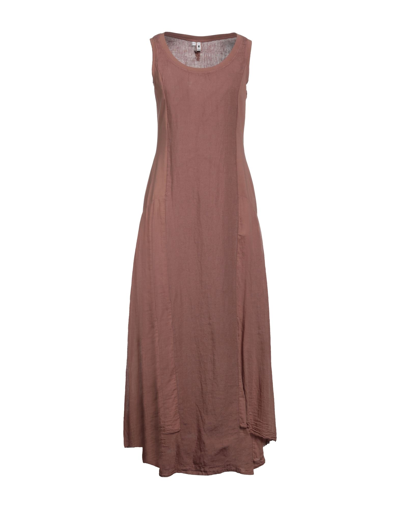 Shop European Culture Woman Long Dress Brown Size S Cotton, Linen, Elastane