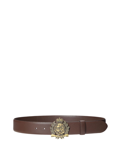 Shop Lauren Ralph Lauren Crest-buckle Leather Wide Belt Woman Belt Dark Brown Size Xl Bovine Leather