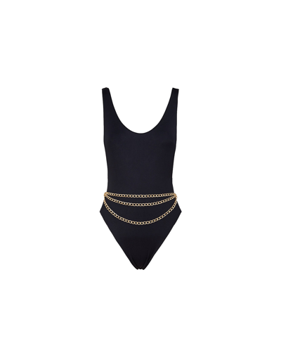 Shop Palm Angels Swimwear Ekaterina One Piece Swimsuit With Jewel Belt In Black