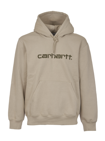 Shop Carhartt Logo Embroidered Hoodie In Wall/cypress