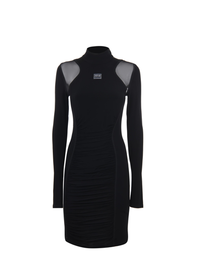 Shop Versace Jeans Couture Interlock Jersey Dress In Nero