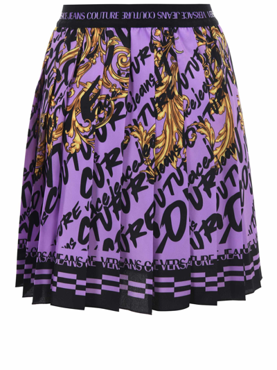 Shop Versace Jeans Couture Satin Skirt In Viola/nero