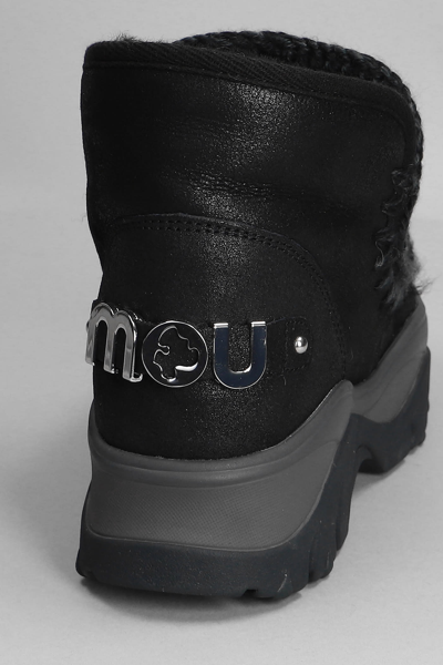 Shop Mou Chunky Eskimo Sneake Low Heels Ankle Boots In Black Leather