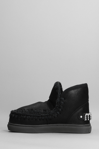 Shop Mou Eskimo Sneaker Low Heels Ankle Boots In Black Leather