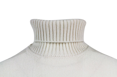 Barba Napoli Turtleneck Sweater In Pure And Soft Cashmere With Alternating Embossed Squares In White