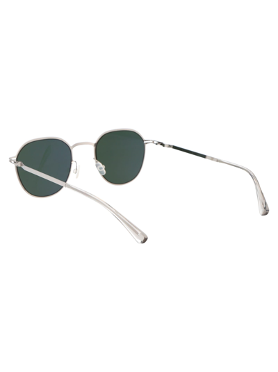 Shop Mykita Talvi Sunglasses In 051 Shiny Silver Dark Green Solid