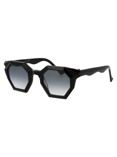 Shop Yohji Yamamoto Slook 013 Sunglasses In A001 Pure Black/japan Gold