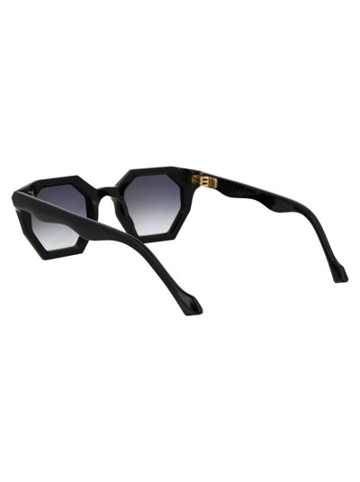 Shop Yohji Yamamoto Slook 013 Sunglasses In A001 Pure Black/japan Gold