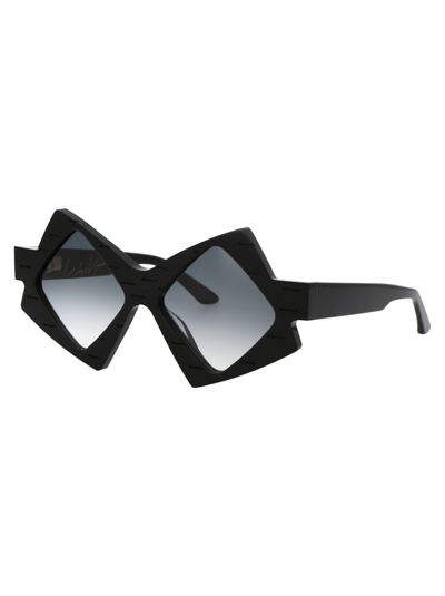 Shop Yohji Yamamoto Slook 004 Sunglasses In A001 Pure Black/japan Gold