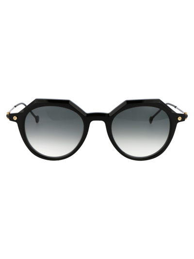 Shop Yohji Yamamoto Slook 009 Sunglasses In M001 Pure Black/satin Black