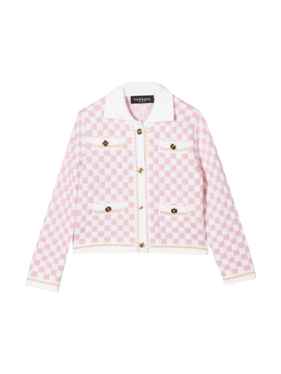 Shop Versace Pink Jacket Girl Kids In Bianco/rosa