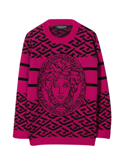 Shop Versace Fuchsia Sweater Unisex Kids In Fucsia/nero