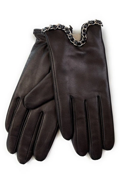 Shop Bruno Magli Chain Link Leather Gloves In Black