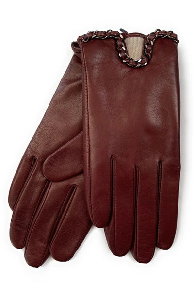Shop Bruno Magli Chain Link Leather Gloves In Bordeaux