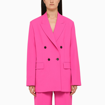 Shop Msgm Fuchsia Wool Double-breasted Jacket In Pink