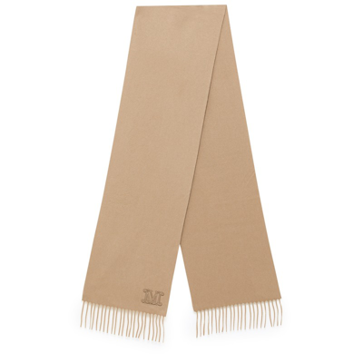 Shop Max Mara Camel-coloured Cashmere Scarf With Fringes In Beige