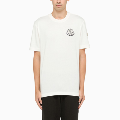 Shop Moncler White Cotton T-shirt With Print In Purple