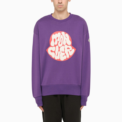 Shop Moncler Purple Cotton Crew Neck Sweatshirt