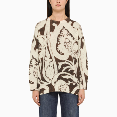 Shop Etro Wool Sweater With Paisley Pattern In Brown