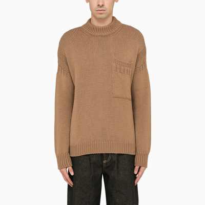 Ten C Oversized Camel-coloured Wool Sweater In Brown
