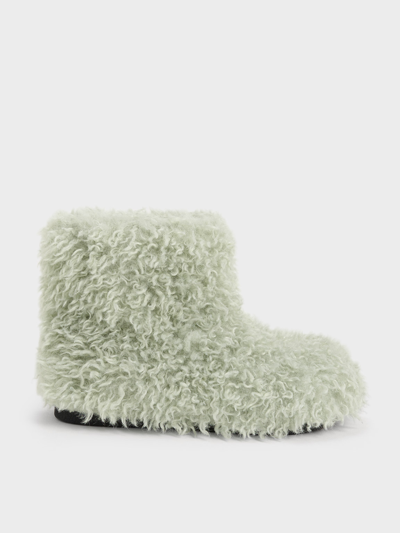 Shop Charles & Keith Furry Ankle Boots In Mint Green