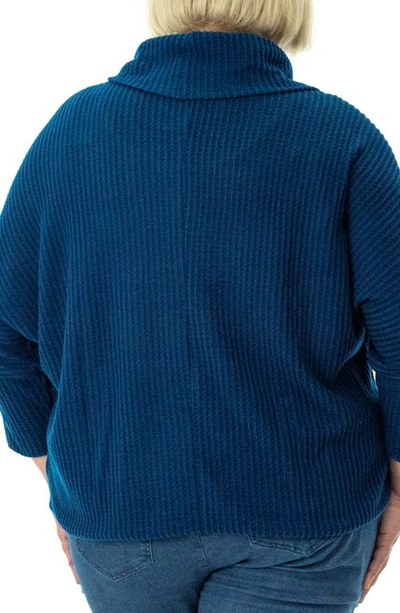 Nina Leonard Waffle Knit Cowl Neck Top In Sailor Blue