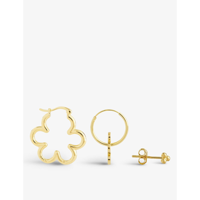 Shop Anna + Nina Flower Power 14ct Yellow Gold-plated Sterling-silver Earrings Set In Goldplated