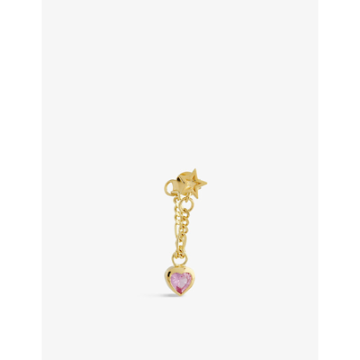 Shop Anna + Nina Heart And Star Zirconia And 14ct Gold-plated Sterling-silver Earring In Pink