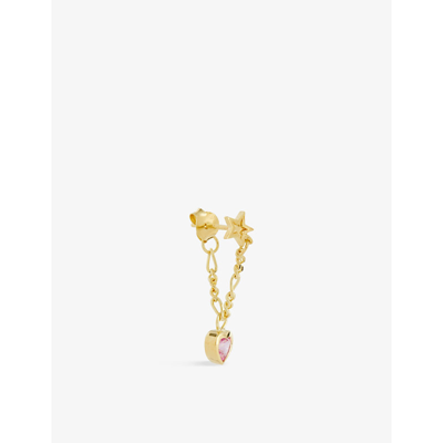 Shop Anna + Nina Heart And Star Zirconia And 14ct Gold-plated Sterling-silver Earring In Pink