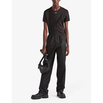Prada Black Cotton T-shirt With Minimalist Design And Logo Detail In Black