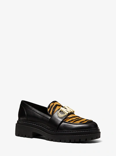 Shop Michael Kors Parker Tiger Print Calf Hair And Leather Loafer In Yellow