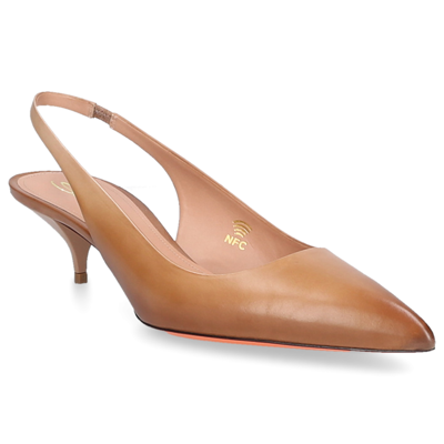 Shop Santoni Slingback Pumps 59996 Nappa Leather In Beige