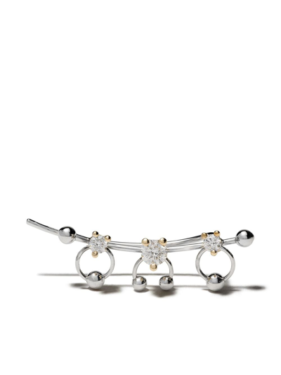 Shop Delfina Delettrez 18kt White And Yellow Gold Two In One Diamond Earring In Yellow Gold/white Gold