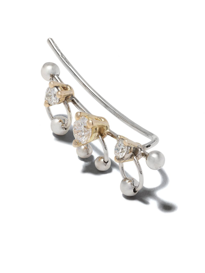 Shop Delfina Delettrez 18kt White And Yellow Gold Two In One Diamond Earring In Yellow Gold/white Gold