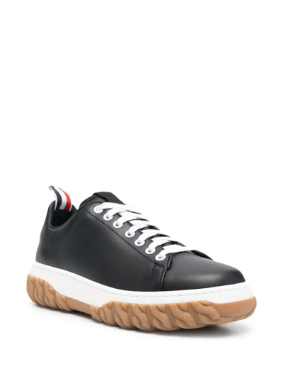 Shop Thom Browne Court Lace-up Sneakers In 001 Black