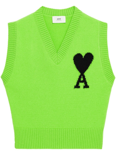 Ami Alexandre Mattiussi Ami Paris Logo Embroidered Knitted Vest In Green