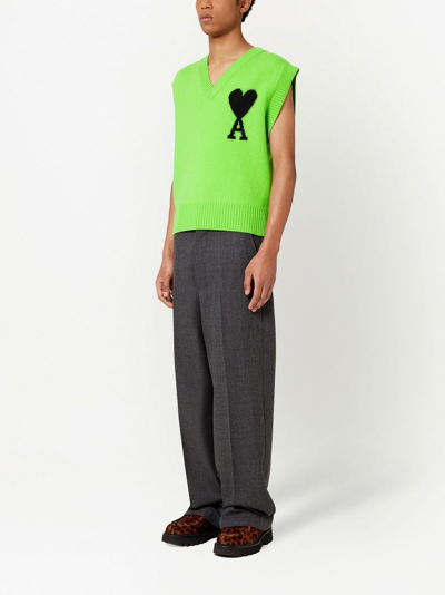 Ami Alexandre Mattiussi Ami Paris Logo Embroidered Knitted Vest In Green