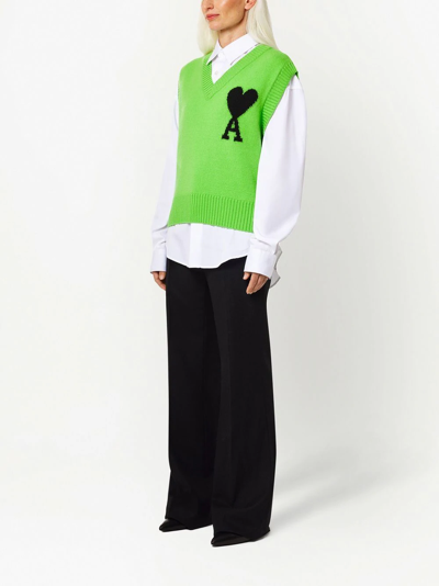 Ami Alexandre Mattiussi Ami Paris Logo Embroidered Knitted Vest In Green